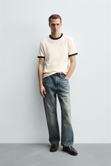 Zara BASIC CONTRAST RIB T-SHIRT - Oyster-white - Image 0