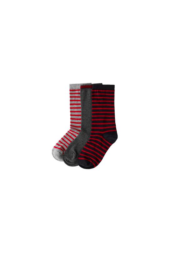Zara THREE-PACK OF STRIPED AND SOLID MID-CALF SOCKS - Red - Image 0