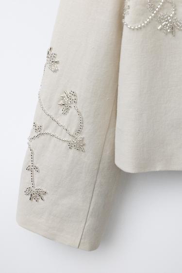 BLAZER AVEC LIN FANTAISIE - Beige clair de Zara - Image 3