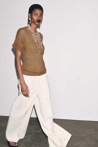 TOP CROCHET TRICOT - Marrón de Zara