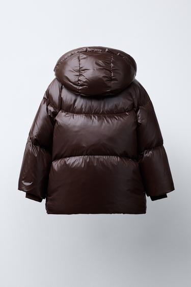 DOUDOUNE EN PLUME ET DUVET DÉPERLANTE ET COUPE-VENT - Marron foncé de Zara - Image 3