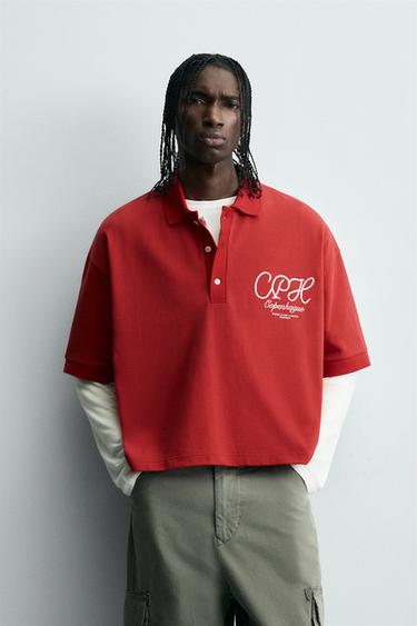 بولو بكتابة مطرزة - أحمر by Zara