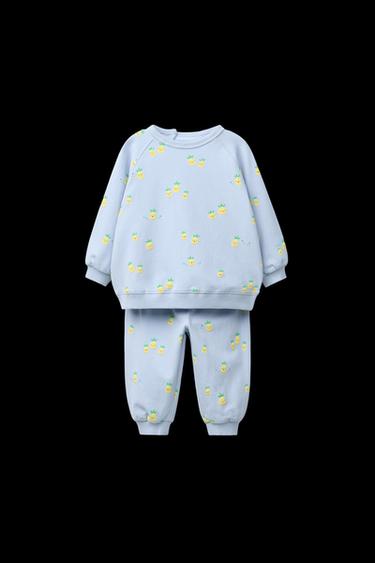 Zara PRINTED SWEATSHIRT AND PANTS SET - Light blue - Image 0