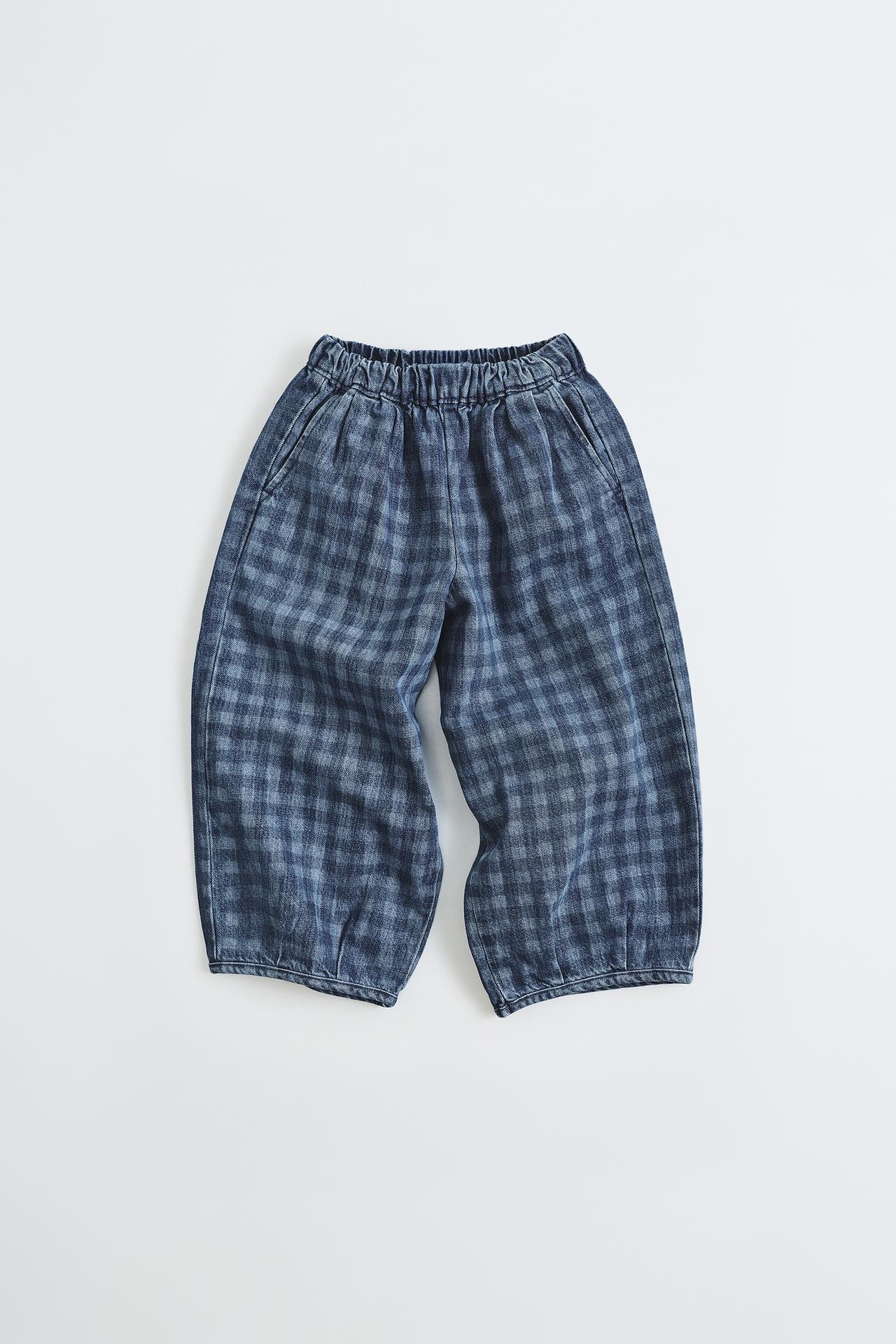 CHECKED SAROUEL TROUSERS — Mid-blue