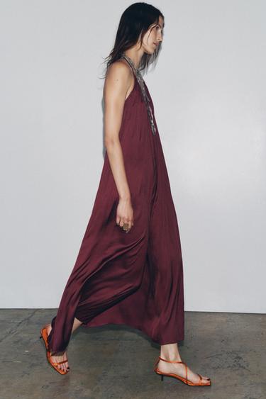 ZW COLLECTION LONG SATIN DRESS - Burgundy by Zara - Image 5