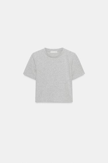 CROPPED STRETCH T-SHIRT - Grey marl by Zara