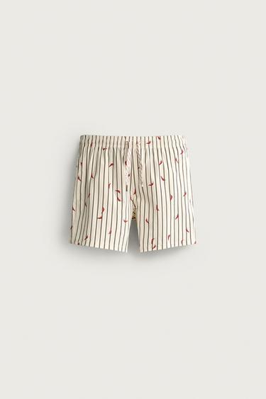 MAILLOT DE BAIN MI-LONG À RAYURES ET PIMENTS - Écru de Zara