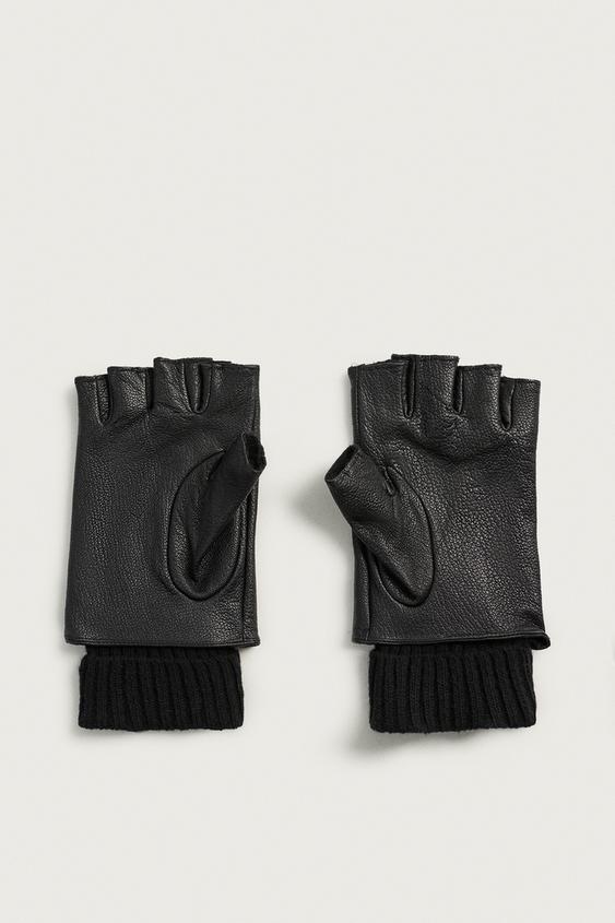 MITAINES EN CUIR COMBINÉES - Noir de Zara - Image 3