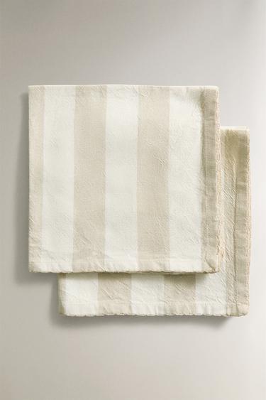 PACK OF DYED THREAD STRIPED NAPKINS (PACK OF 2) - Taupe grey by Zara