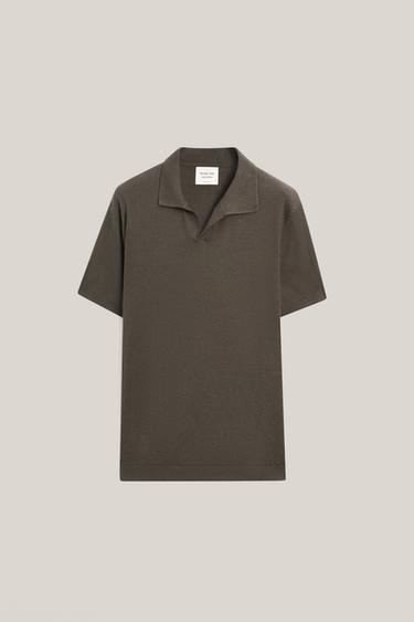 Zara Cotton and linen knit polo sweater - LIMITED EDITION - Dark khaki