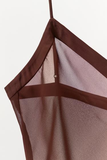 TOP LISERÉ SATINÉ - Marron de Zara - Image 4