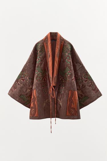 QUILTED KIMONO WITH EMBROIDERY AND BEADWORK LIMITED EDITION - Aubergine by Zara