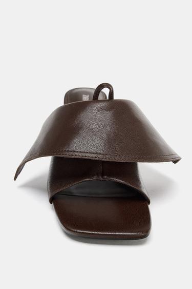 LEATHER KITTEN-HEEL SANDALS - Brown by Zara