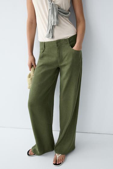 Straight linen blend pants — Green 2