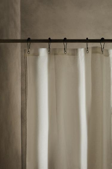 LINEN SHOWER CURTAIN - Ecru / Black by Zara - Image 5