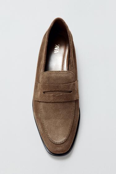 FLAT SPLIT SUEDE LOAFERS - Khaki Green by Zara