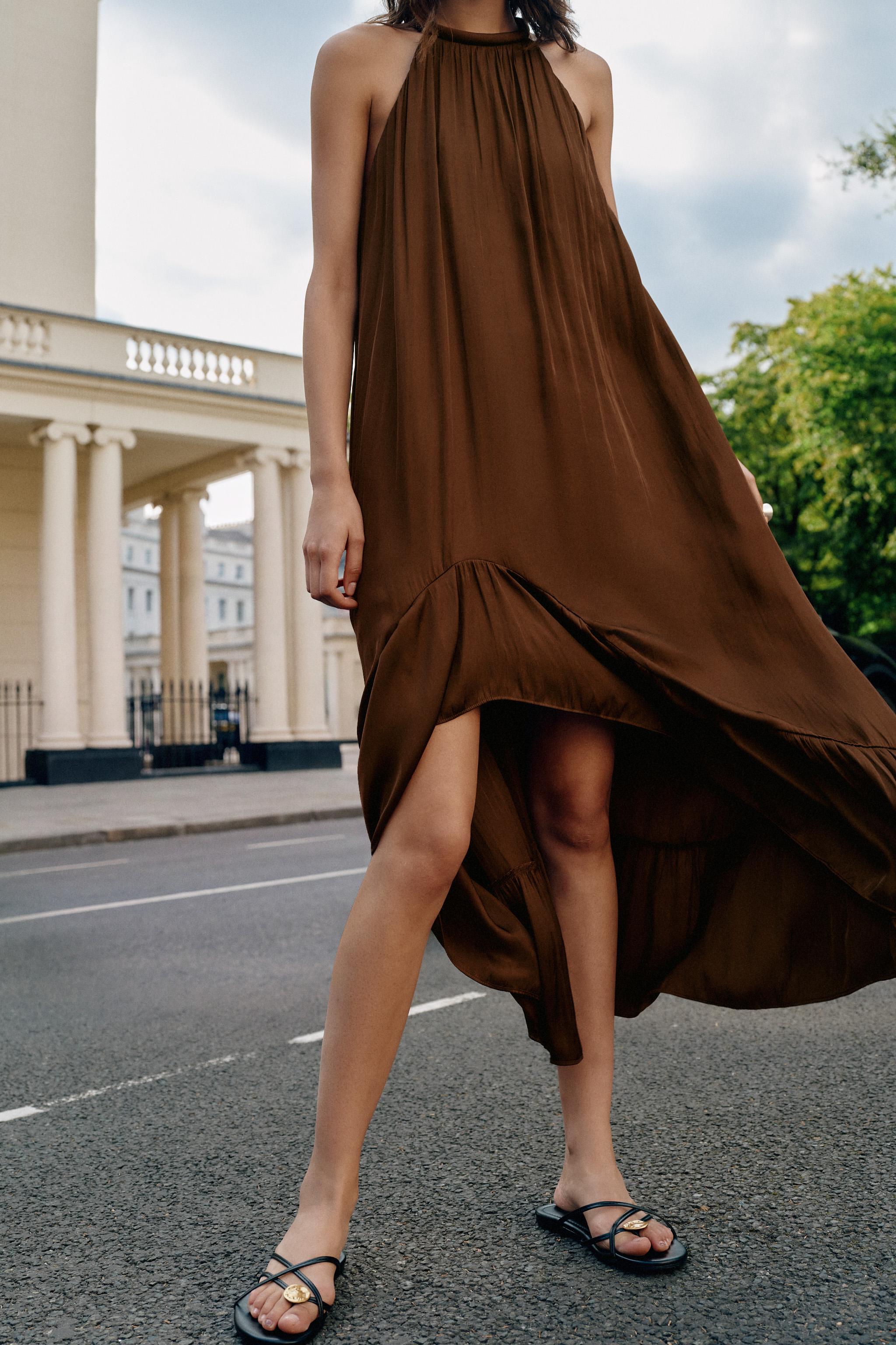 Женские платья Zara ASYMMETRIC SATIN MIDI DRESS — фото 3