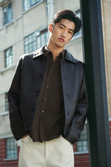 Zara 休閒版真皮外套 - 藍色