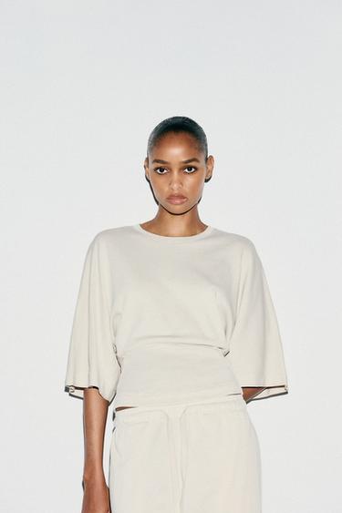 Zara COTTON T-SHIRT - Ecru