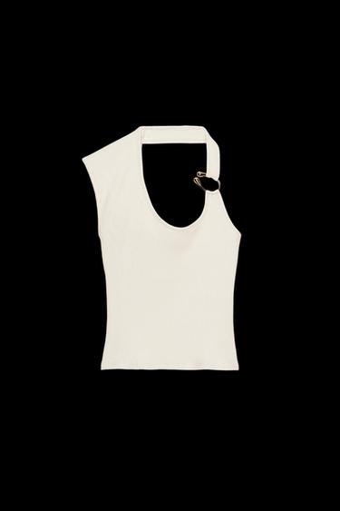 RIBBED TOP WITH METAL DETAIL - Ecru by Zara - Image 0