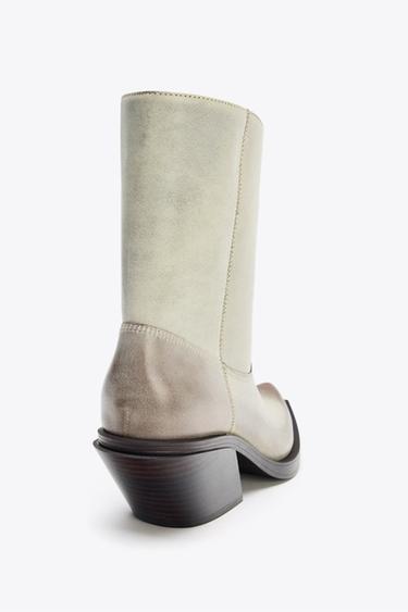 LEATHER COWBOY ANKLE BOOTS - white by Zara - Image 6