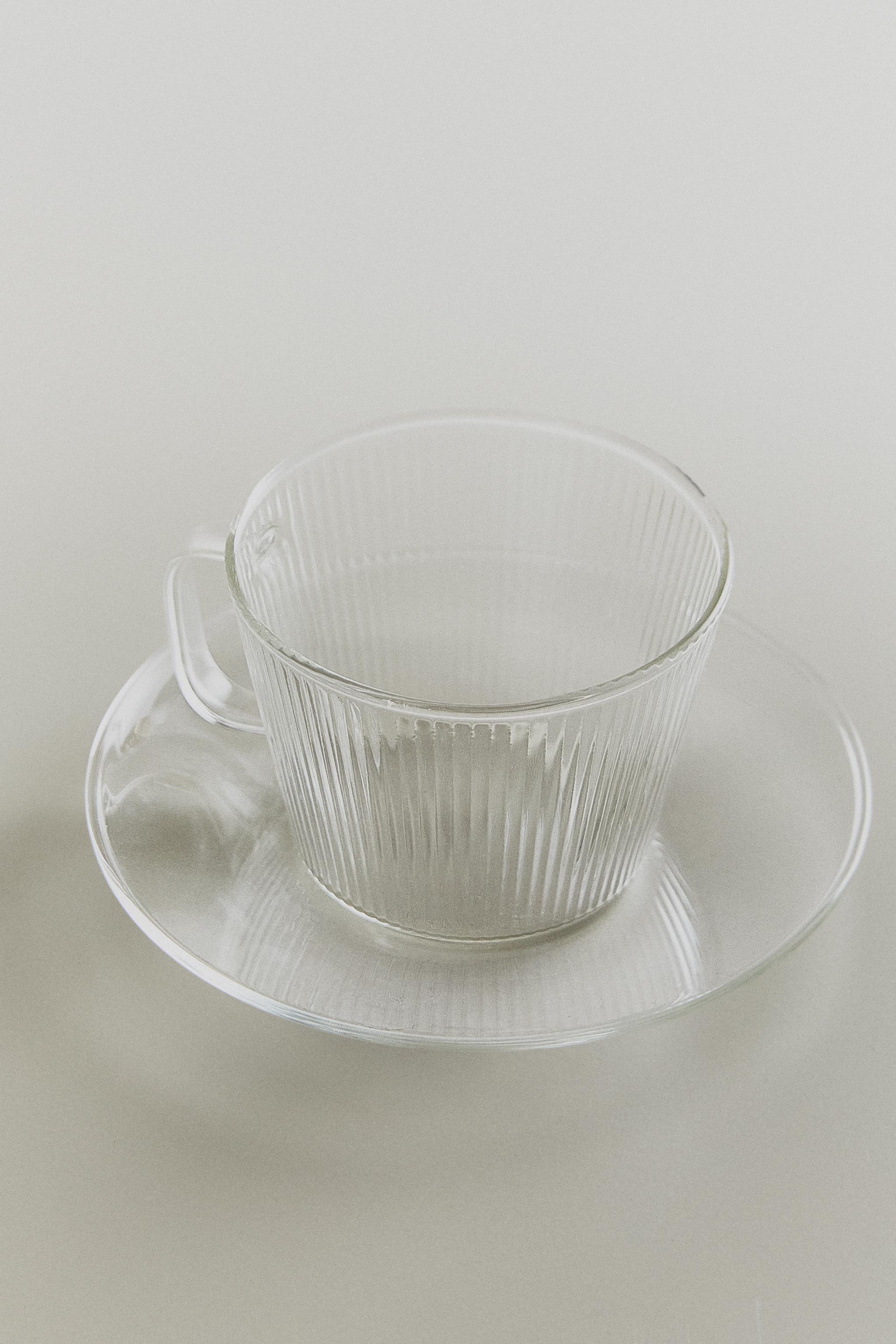 BOROSILICATE GLASS TEACUP AND SAUCER — Transparent