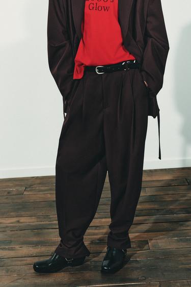 PLEATED TROUSERS WITH BUTTON HEM - Dark burgundy by Zara - Image 2