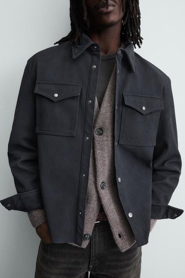 RELAXED FIT LEATHER EFFECT OVERSHIRT - Dark navy by Zara - Image 6