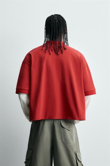 EMBROIDERED TEXT POLO SHIRT - Red by Zara - Image 2