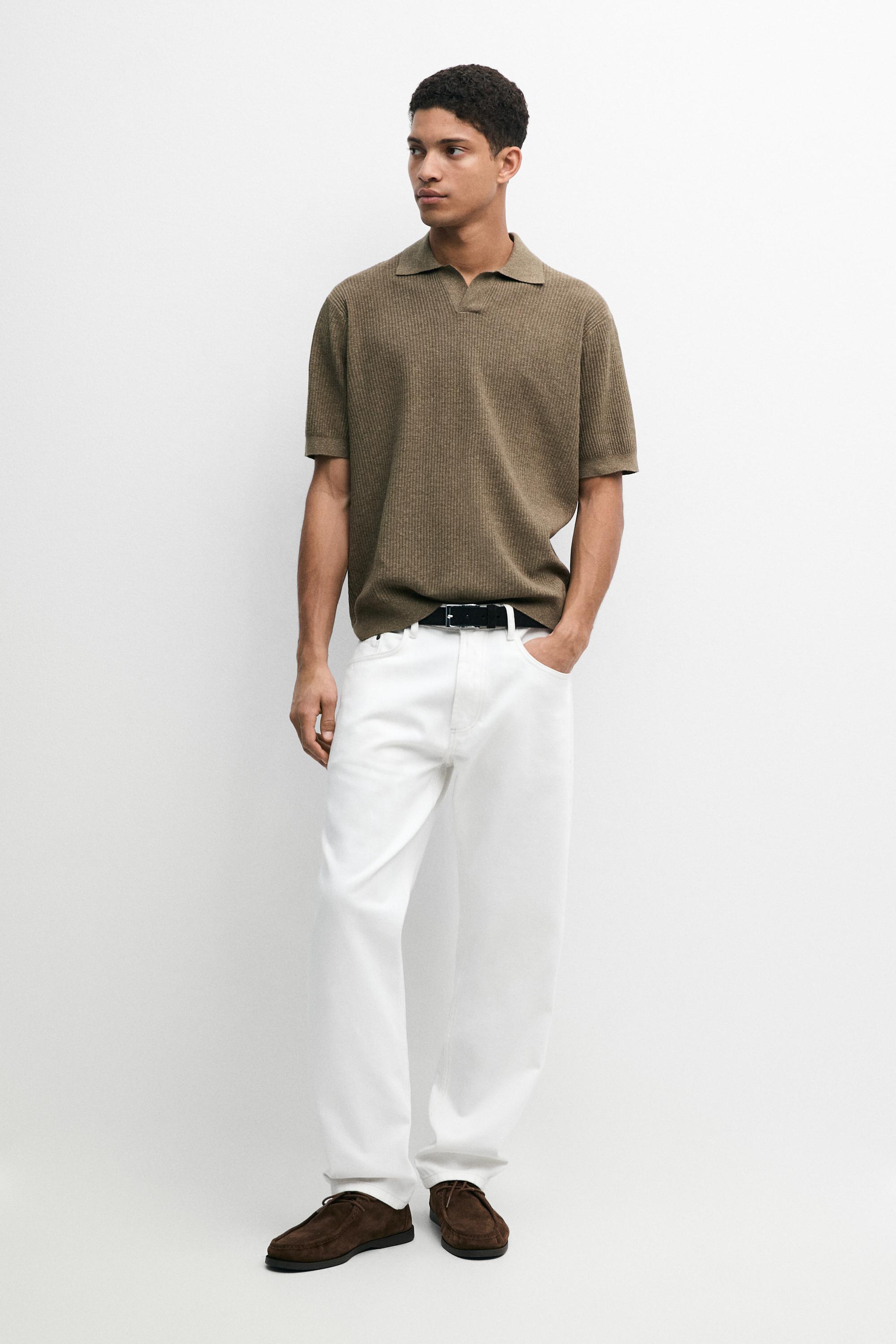 Cotton blend knit polo shirt - Dark olive | ZARA Canada