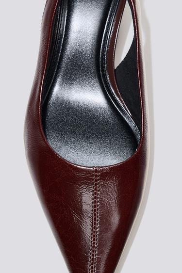 صندال جلدي بكعب مفتوح من الخلف - أحمر عنابي by Zara