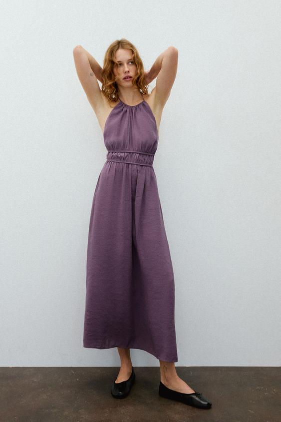VESTIDO MIDI CUELLO HALTER - Berenjena de Zara - Imagen 0