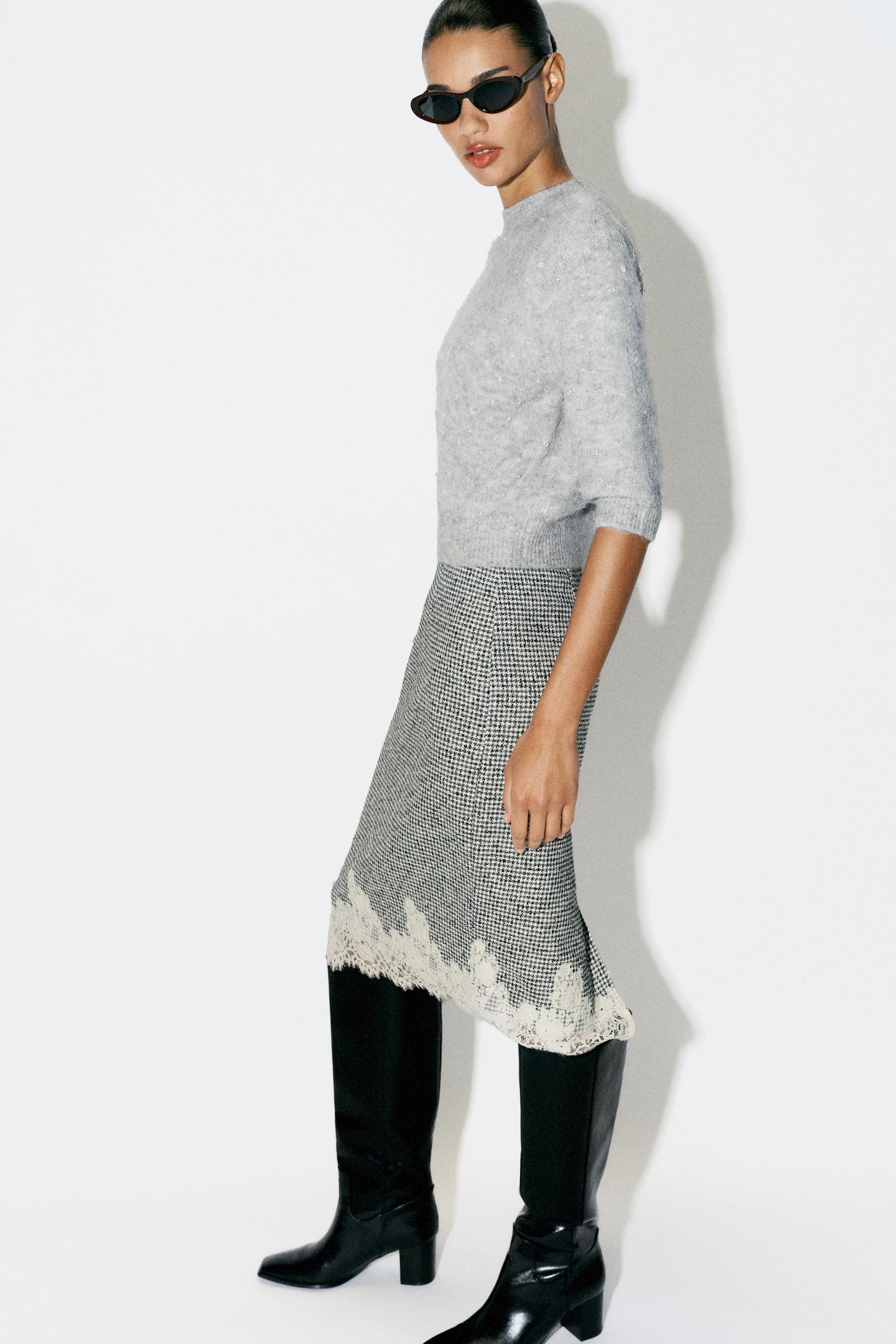 Женский свитер Zara Brushed Effect Beaded Knit, цвет: Серый меланжевый — фото 5