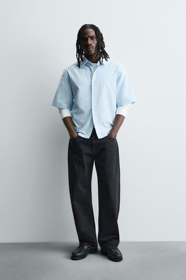 EMBROIDERED STRIPED SHIRT - Light blue by Zara - Image 0