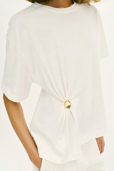 CAMISETA HEAVY COTTON APLIQUE - Blanco roto de Zara