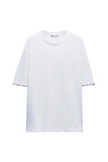 T-SHIRT WITH RHINESTONE CUFFS