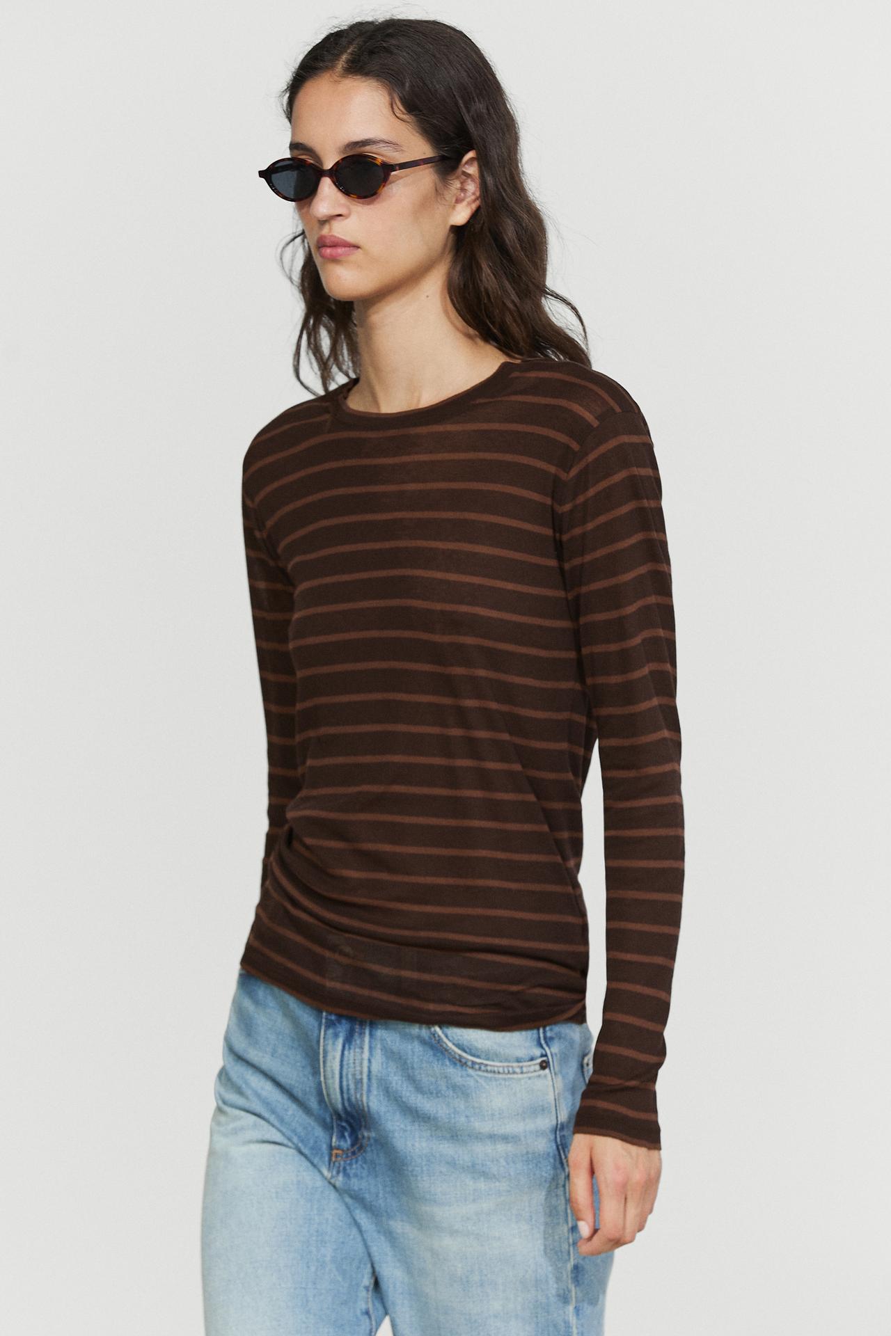 Long sleeve striped T-shirt — Brown