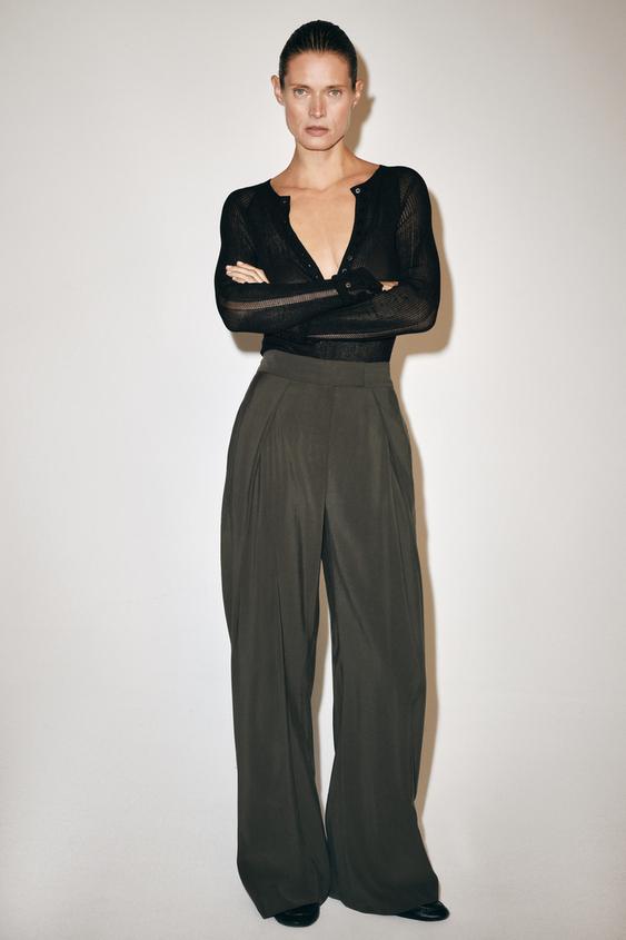 ZW COLLECTION PLEATED WAIST TROUSERS - Khaki by Zara - Image 0