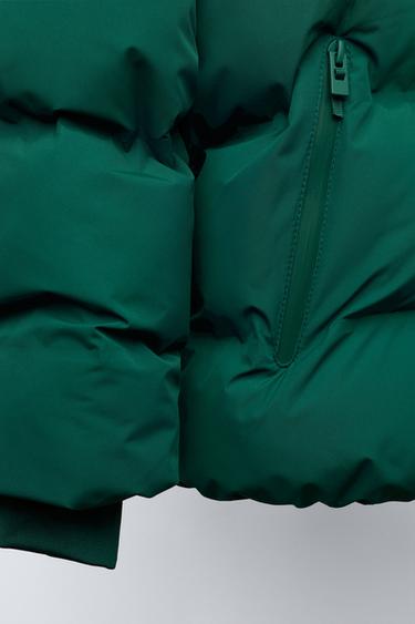 WATER-REPELLENT PUFFER COAT WITH LABEL - Green by Zara - Image 4