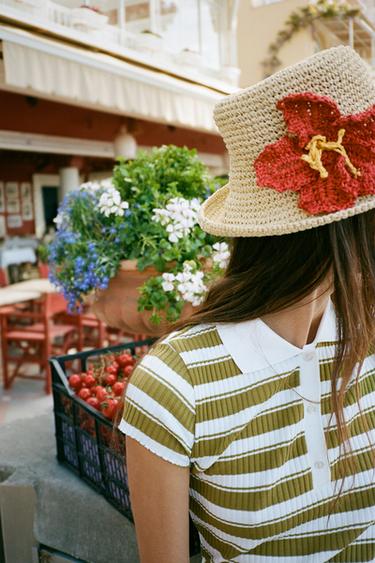 Zara FLOWER BRAIDED HAT - Light beige - Image 0