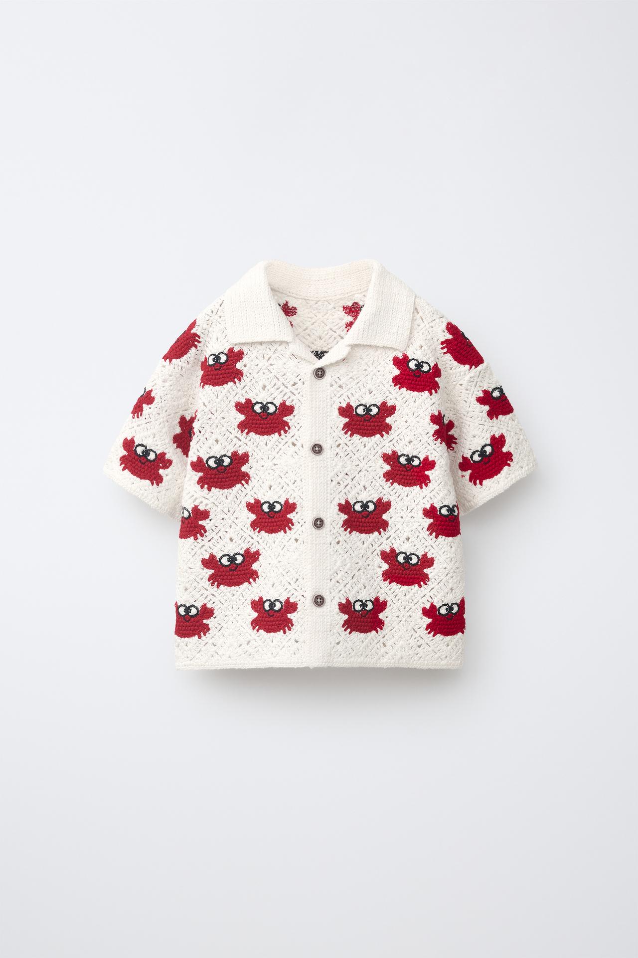 CRAB CROCHET SHIRT — White / Red