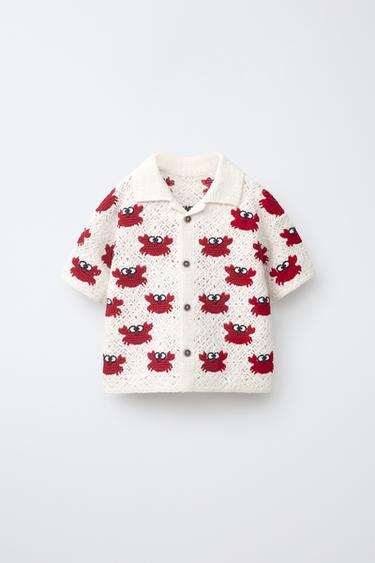CRAB CROCHET SHIRT - White / Red by Zara