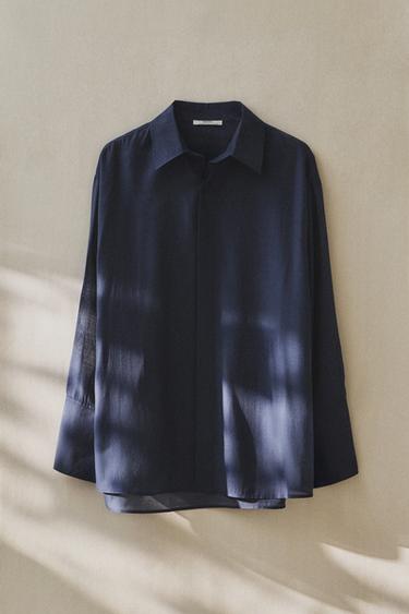 セミシアーオーバーサイズシャツミディアムブルーZaraのセミシアーオーバーサイズシャツ - ミディアムブルー 