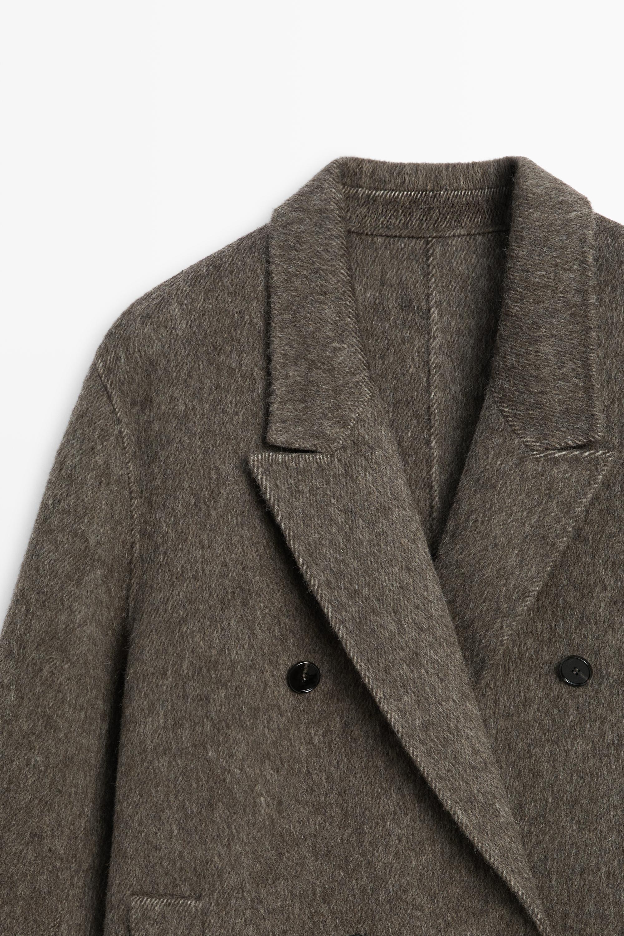 Long double-breasted wool blend coat