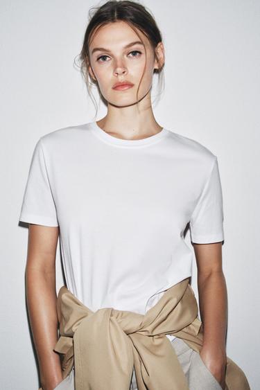 T-SHIRT EN COTON MERCERISÉ - Blanc de Zara - Image 3