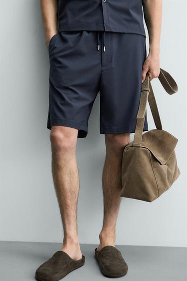 RELAXED FIT TECHNICAL BERMUDA SHORTS - Blue by Zara