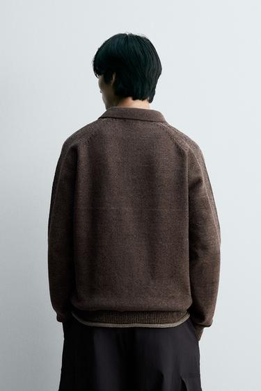 TEXTURED KNIT POLO SHIRT - Brown by Zara