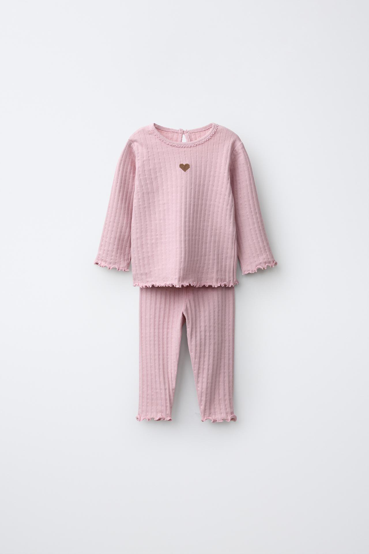 EMBROIDERED T-SHIRT AND LEGGINGS SET — Pink