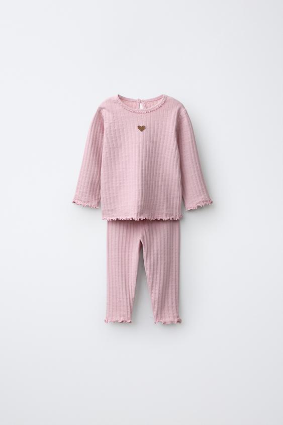 Zara EMBROIDERED T-SHIRT AND LEGGINGS SET - Pink - Image 0