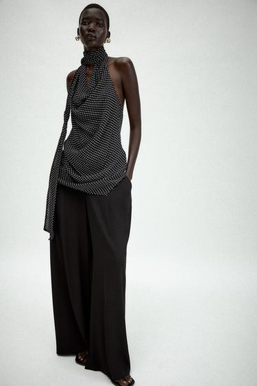 Zara POLKA DOT HALTER TOP ZW COLLECTION - Black / White